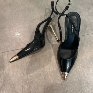 Nine West Glossy Black Heels with Metallic Accents